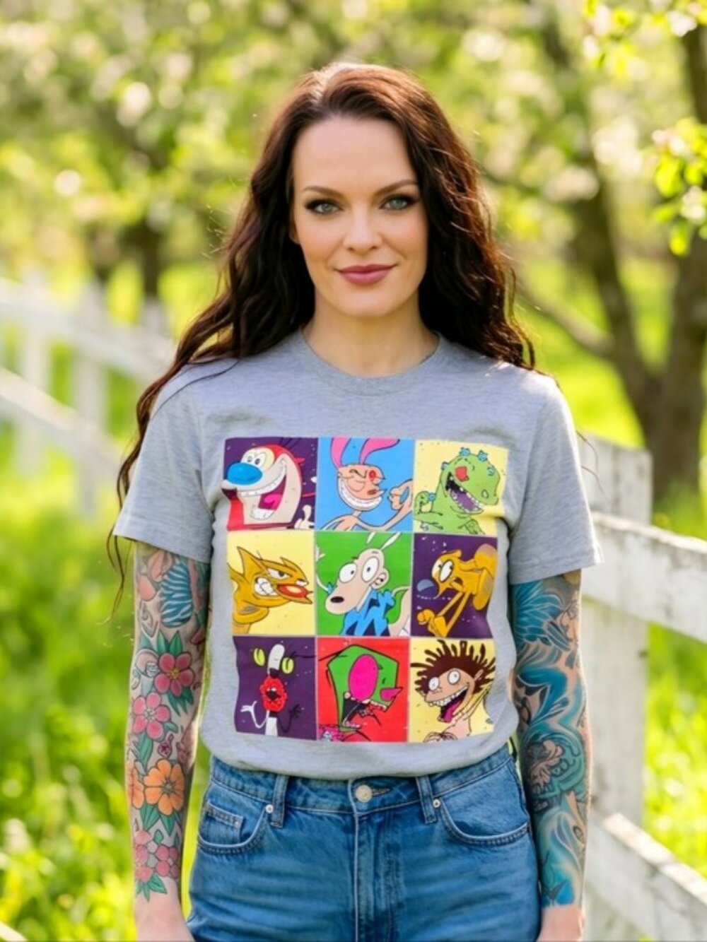 Nickelodeon ✦ Retro Cartoon Block Tee ✦ ’90s Crewneck Gray Cotton Size S